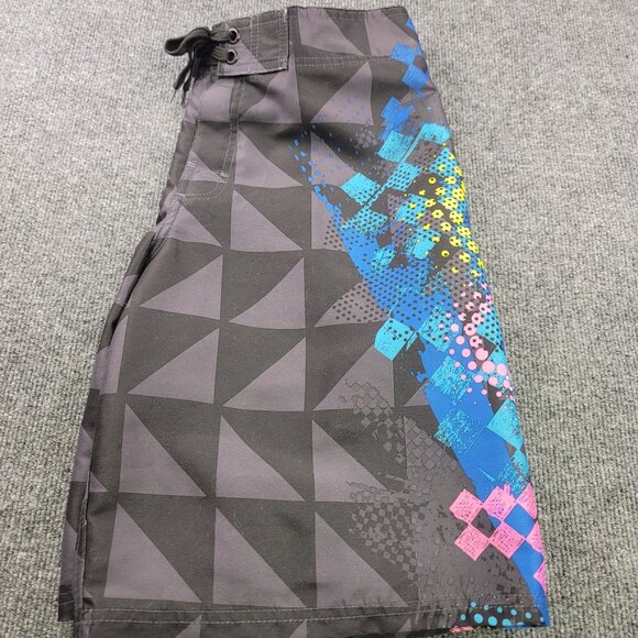 Op Ocean Pacific Board Shorts 34 Black Blue Pink Geometric Print 90s Vintage - Picture 7 of 11